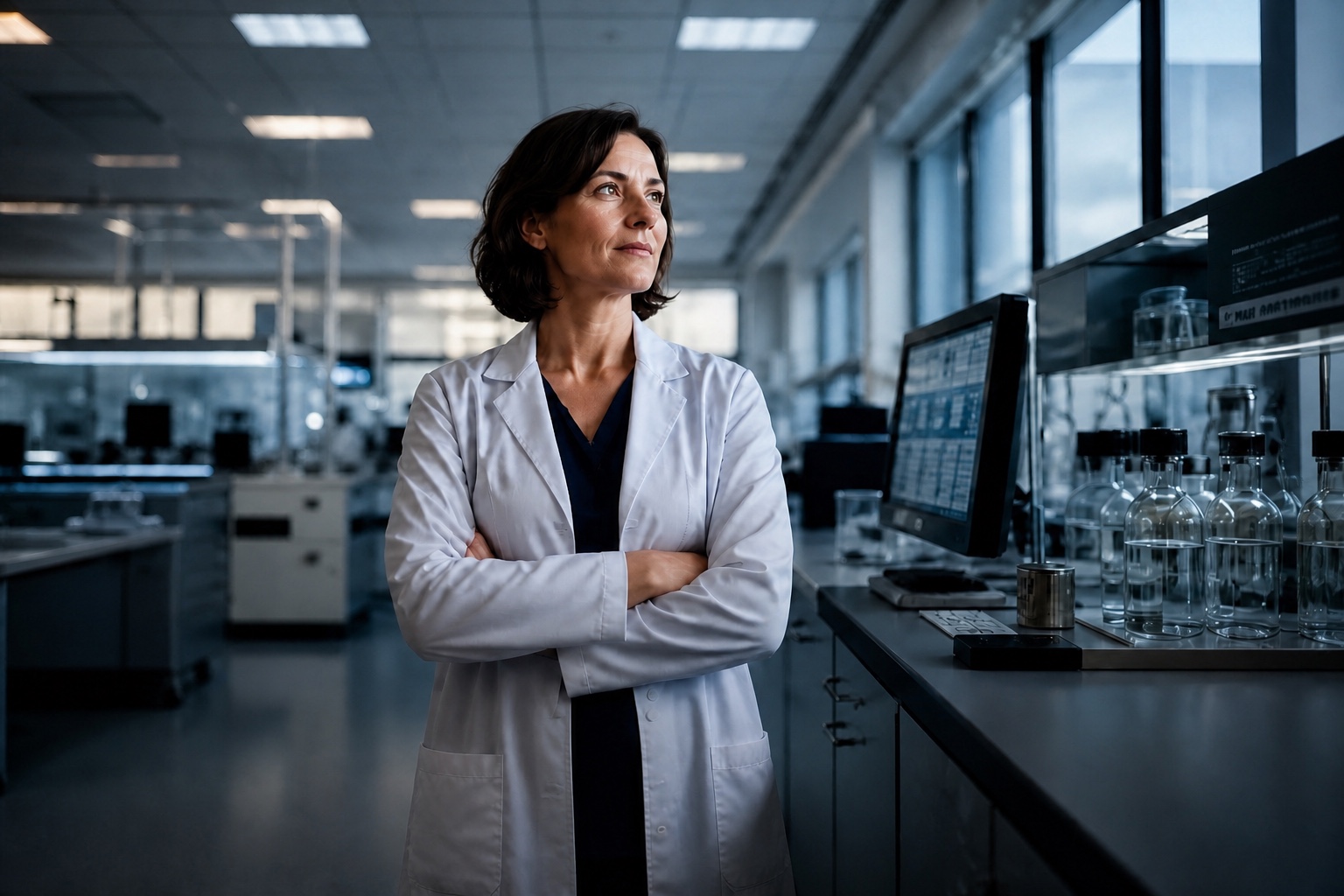 Life-sciences leader in a modern pharmaceutical laboratory