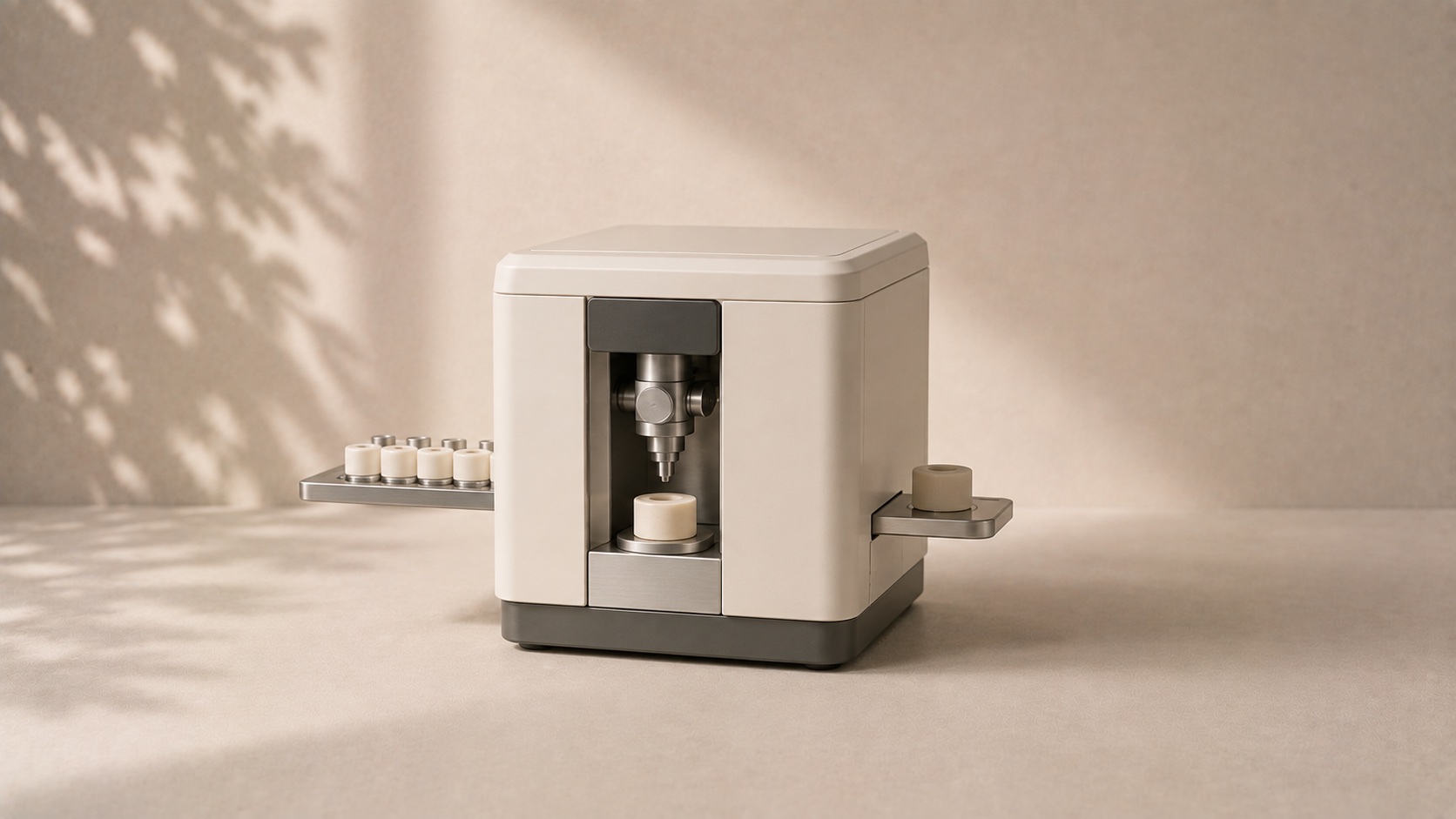 A compact precision-processing instrument performing one distinct operation.